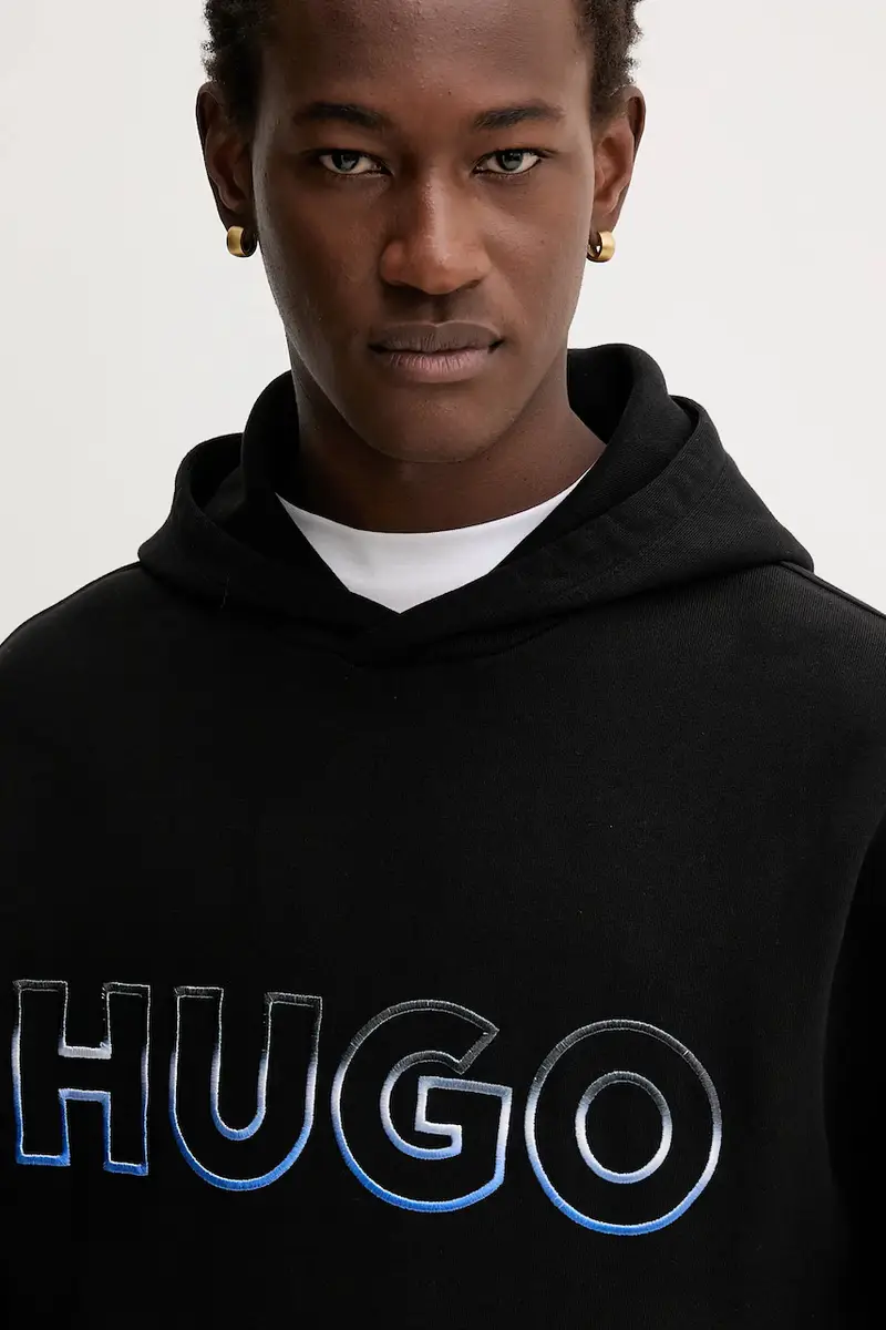 felpa in cotone uomo colore nero con cappuccio con applicazione 50549151 miniatura 4