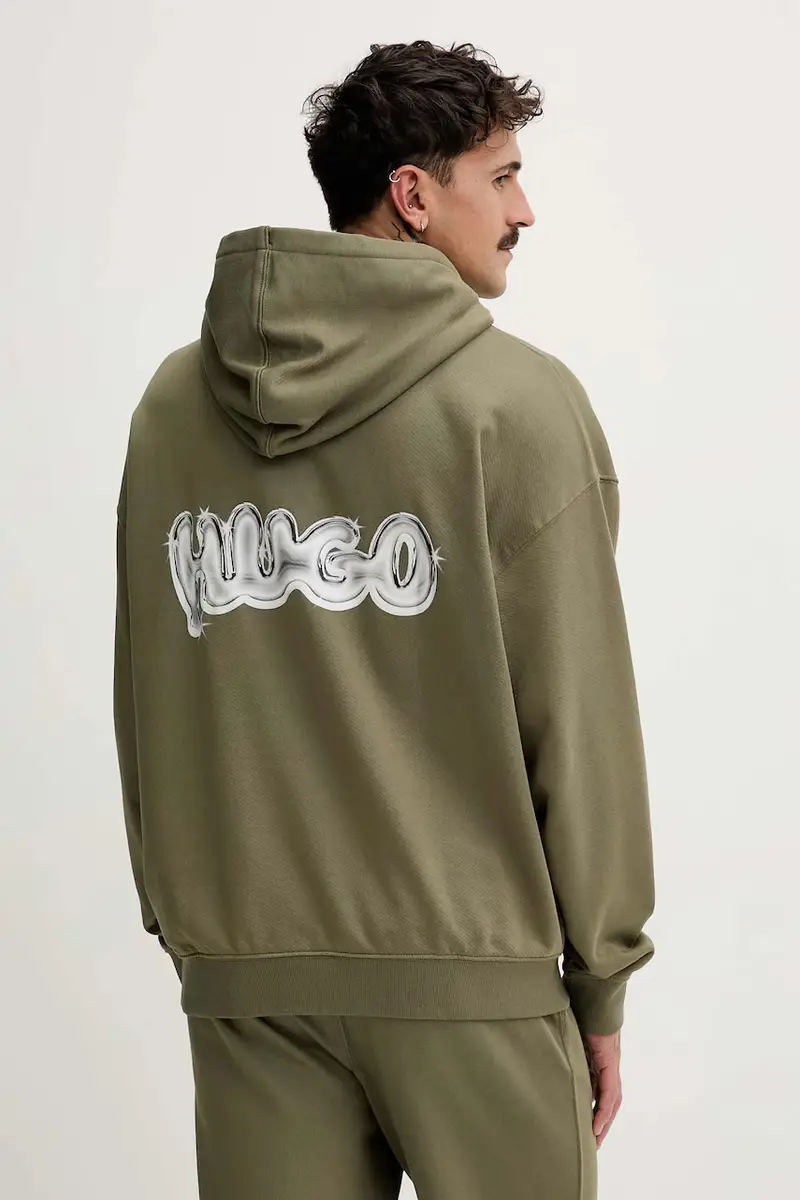 felpa in cotone uomo colore verde con cappuccio 50549212