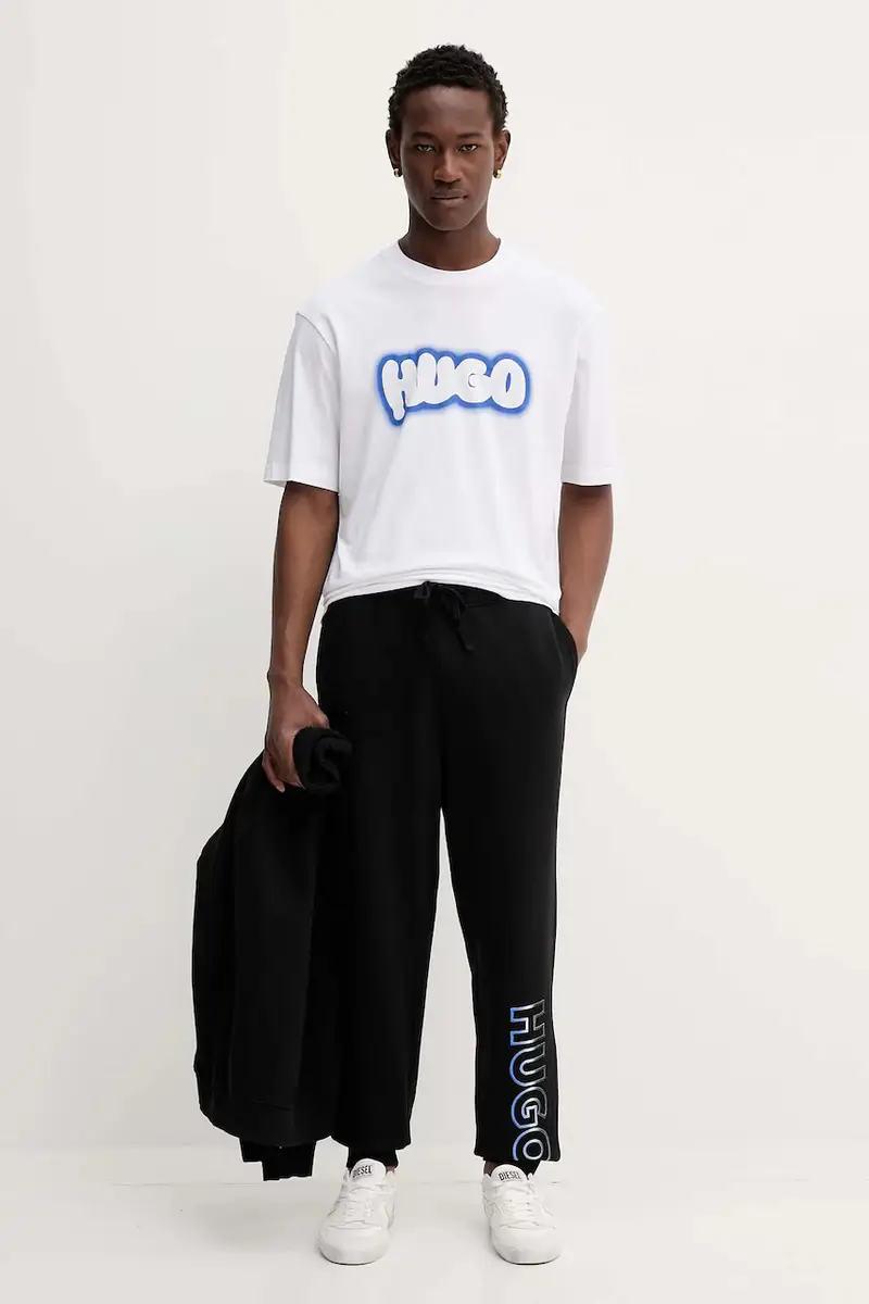 pantaloni tuta di cotone uomo colore nero con applicazione 50549149 miniatura 2