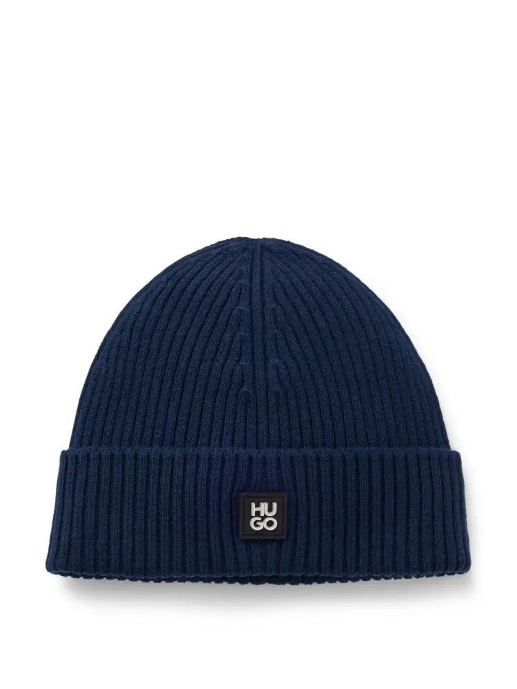 berretto in lana blu con logo