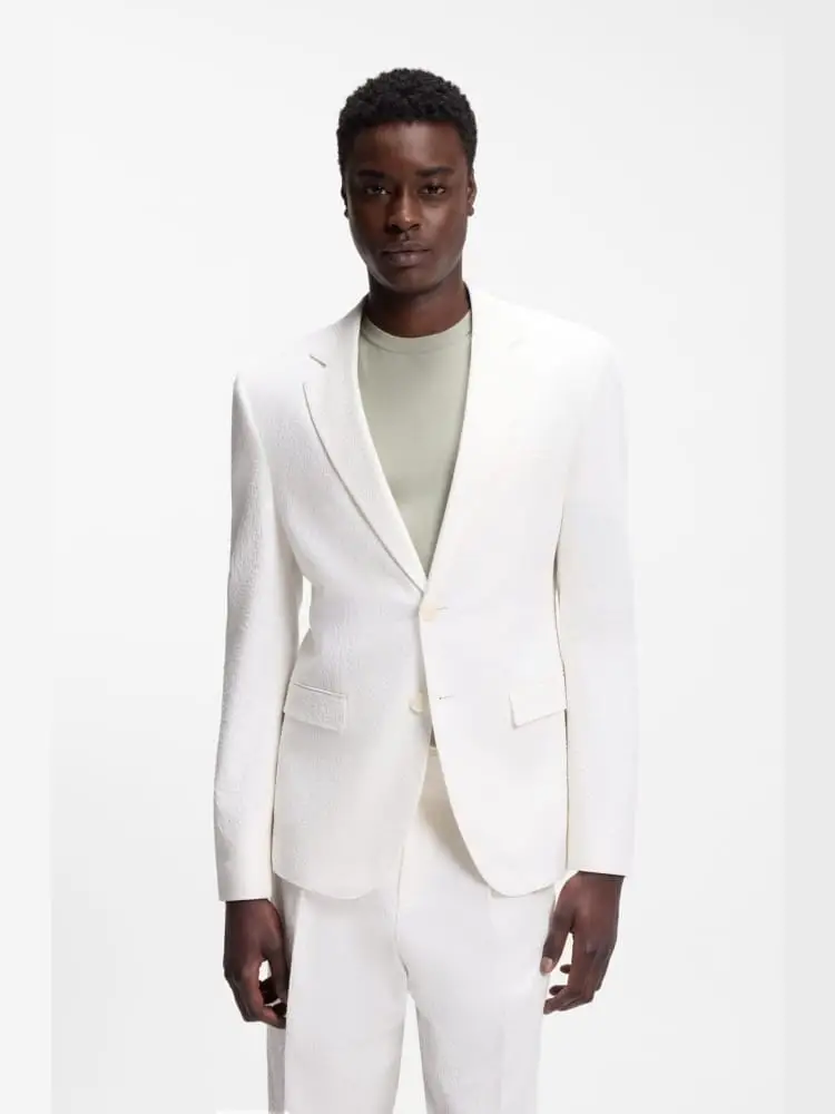 blazer uomo extra slim in seersucker di cotone bianco con due bottoni miniatura 2