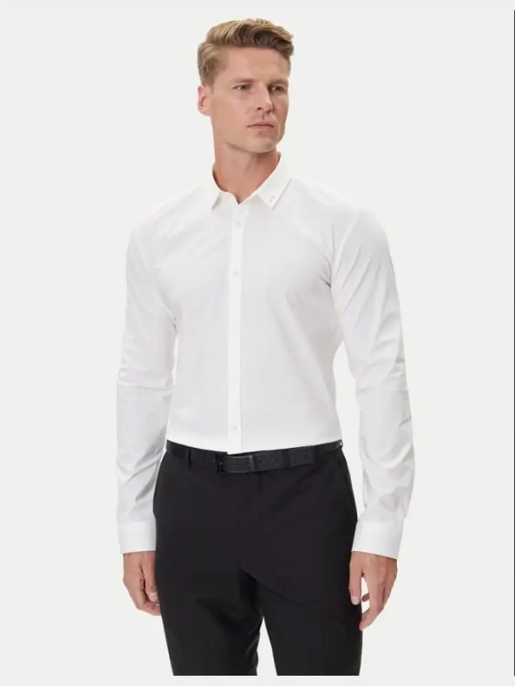camicia extra slim fit in tela di cotone elasticizzato bianco