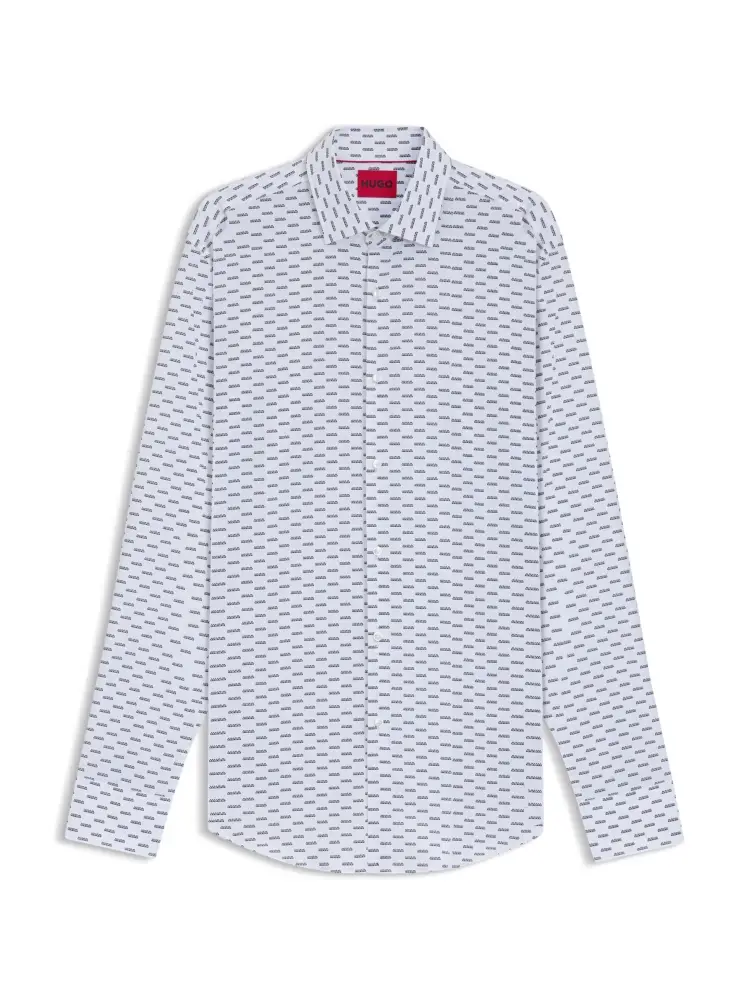 camicia in cotone bianco con logo all over