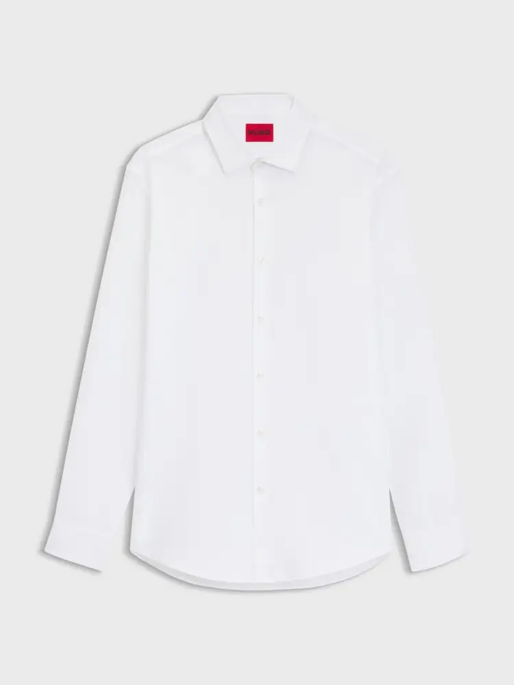 camicia slim fit in cotone bianco con loghi jacquard all over