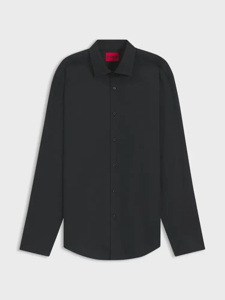 camicia slim fit in cotone nero con loghi jacquard all over