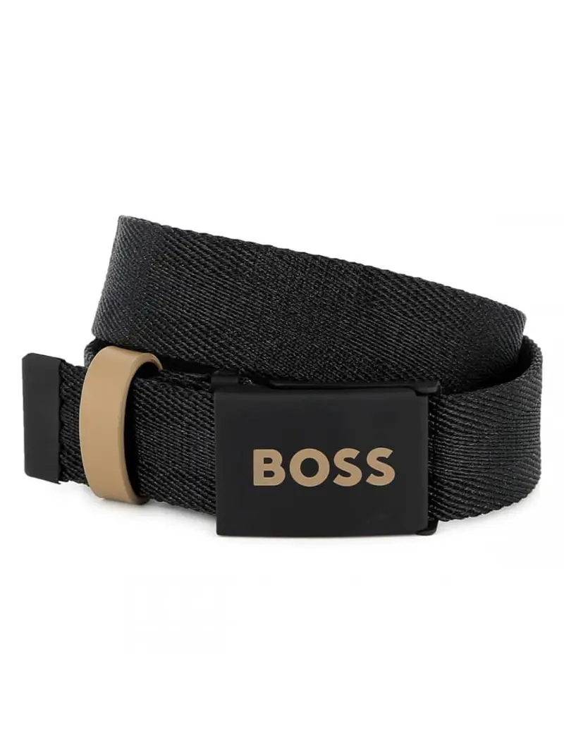 cintura kids-junior in tessuto nero con placca in metallo logata