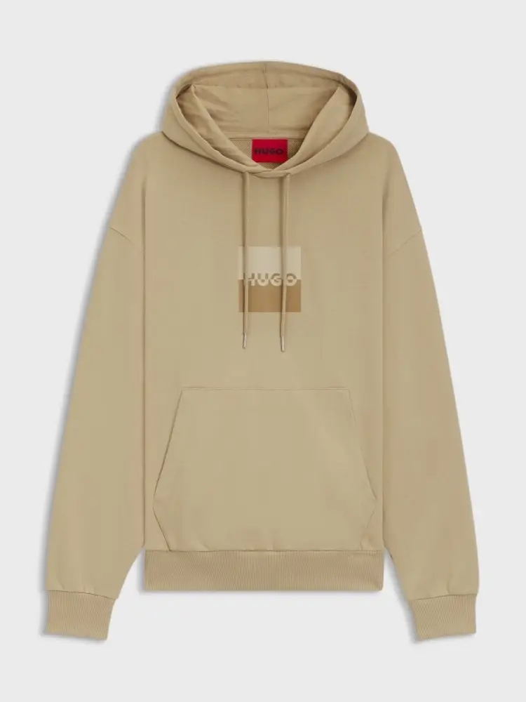 felpa con cappuccio in spugna di cotone beige con logo