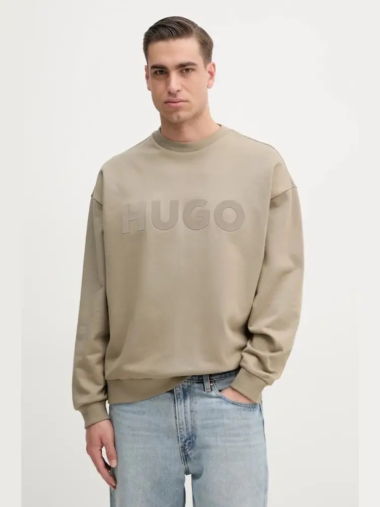 felpa in jersey di cotone beige con logo frontale