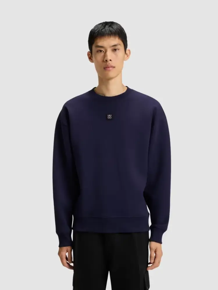 felpa in jersey di cotone blu con micro patch logo