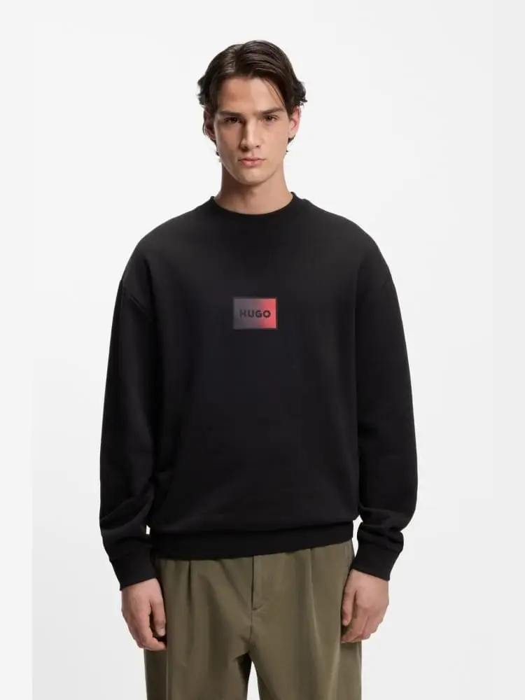 felpa in terry di cotone nero con logo sfumato