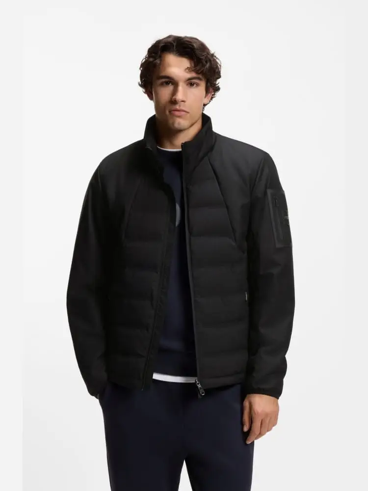 giubbotto idrorepellente nero con imbottitura di piume