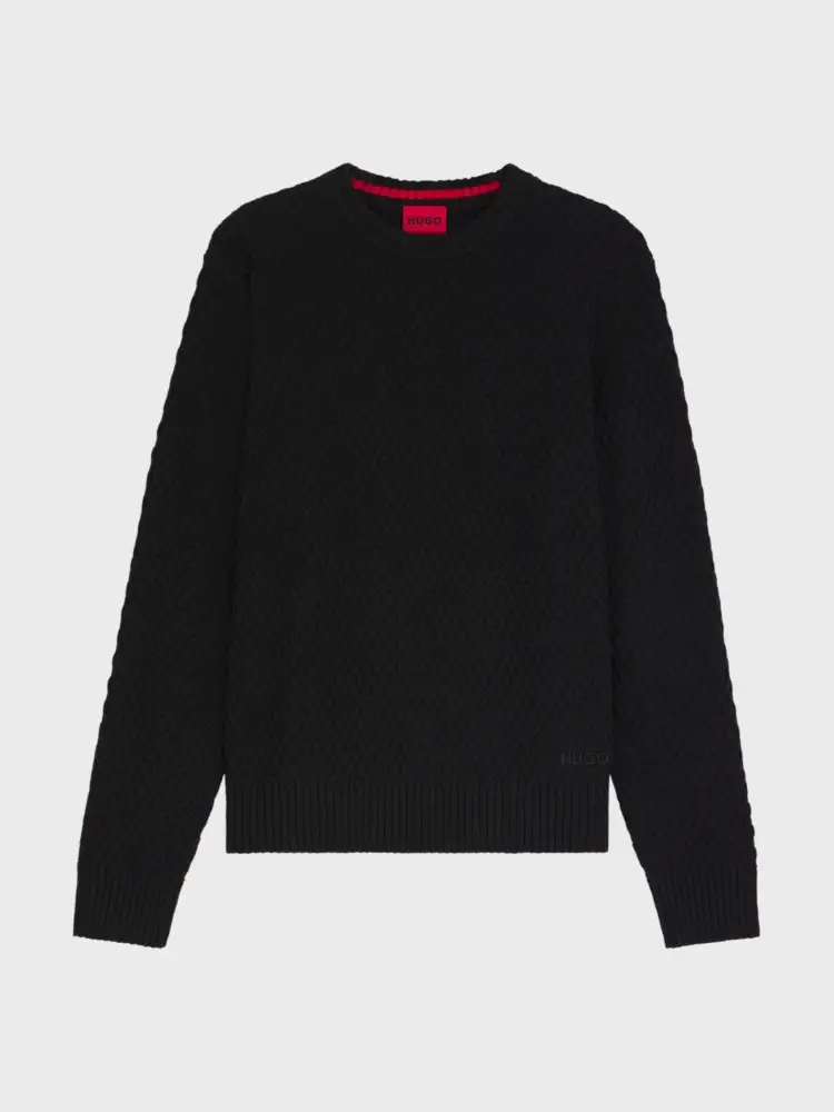 maglione in cotone nero con lavorazione 3d