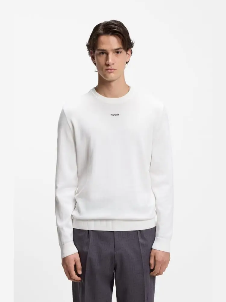 maglione slim fit in cotone bianco con logo
