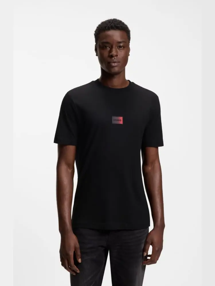 t-shirt in jersey di cotone nero con logo sfumato