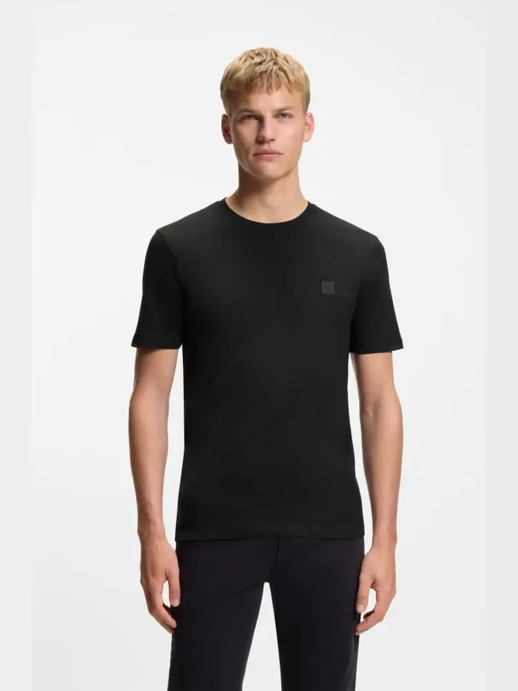 t-shirt in jersey di cotone nero con patch logo
