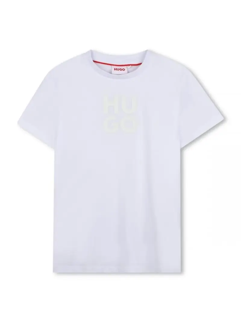 Hugo Boss tshirt bianca bambino in cotone logo tono su tono
