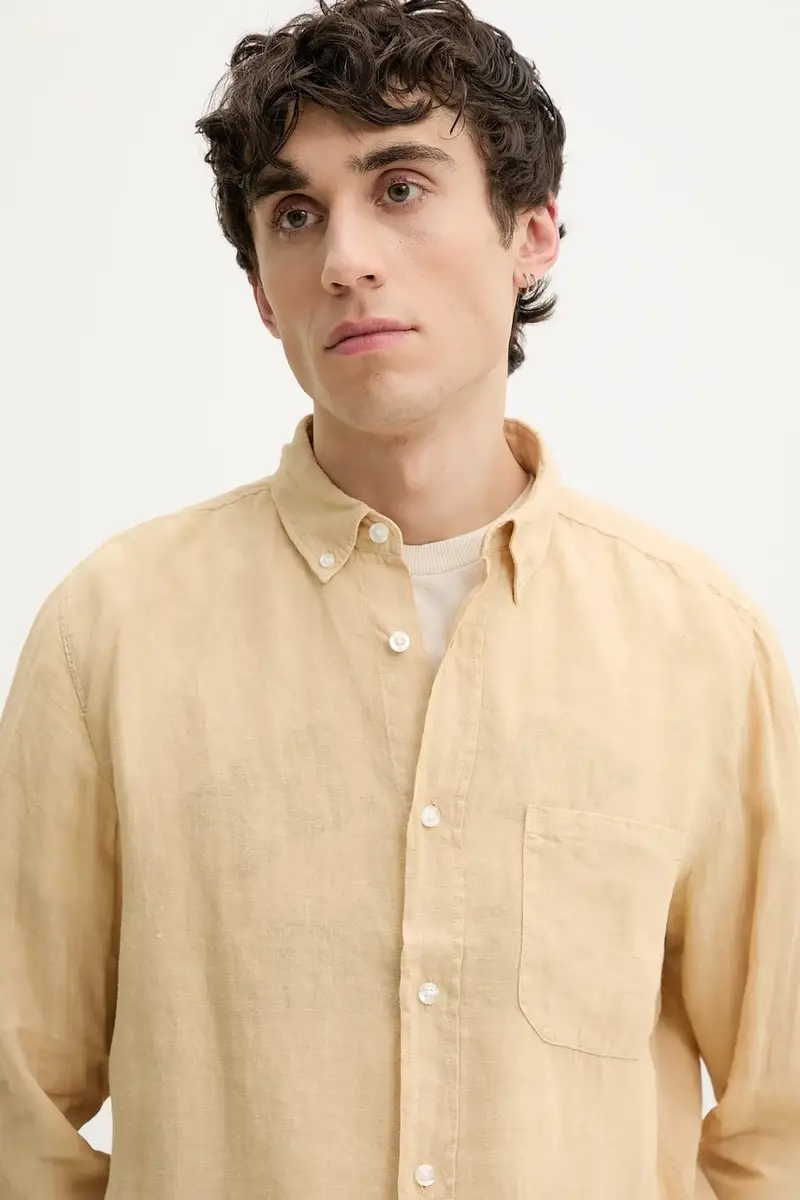 camicia di lino colore beige 50514162 miniatura 4