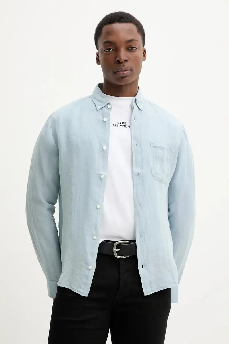 camicia di lino colore blu 50514162