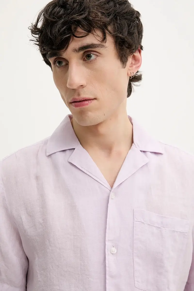 camicia di lino colore violetto 50490761 miniatura 4