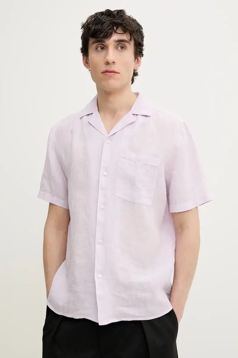 camicia di lino colore violetto 50490761