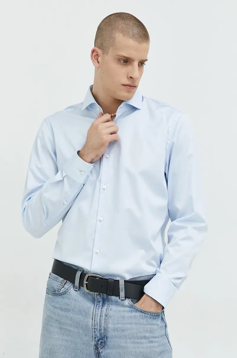 camicia in cotone uomo Blu miniatura 4