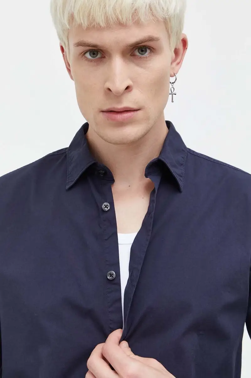 camicia uomo Blu navy miniatura 5