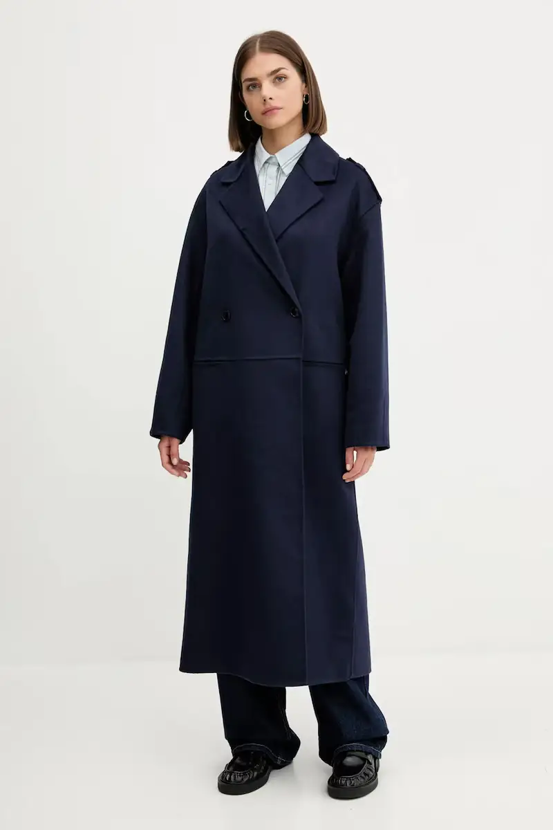 cappotto con aggiunta di lana colore blu navy 50542299 miniatura 2