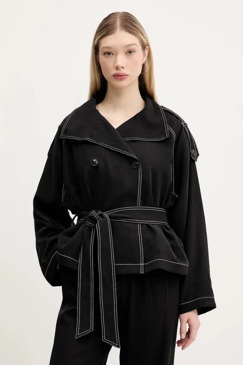 cappotto con aggiunta di lino donna colore nero 50536642