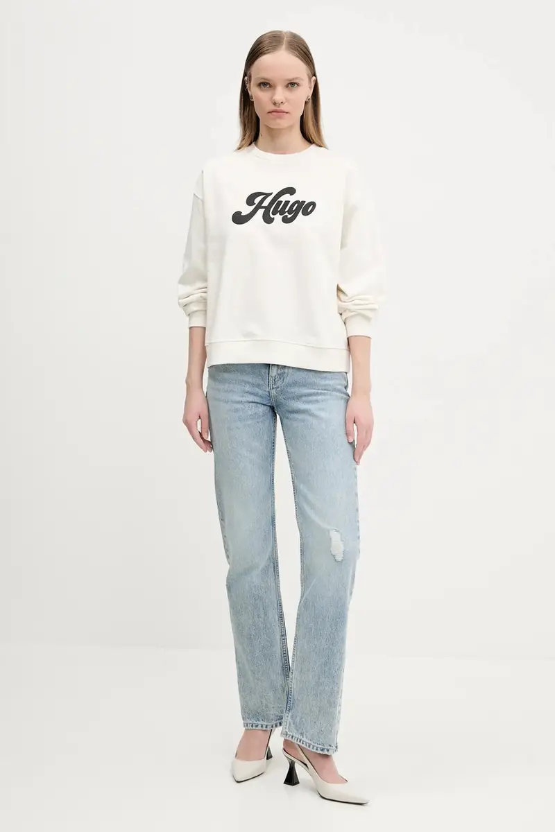 felpa donna colore beige con applicazione 50541169 miniatura 2