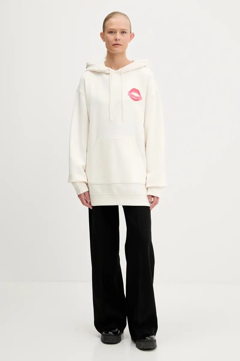 felpa in cotone donna colore beige con cappuccio 50545201 miniatura 2