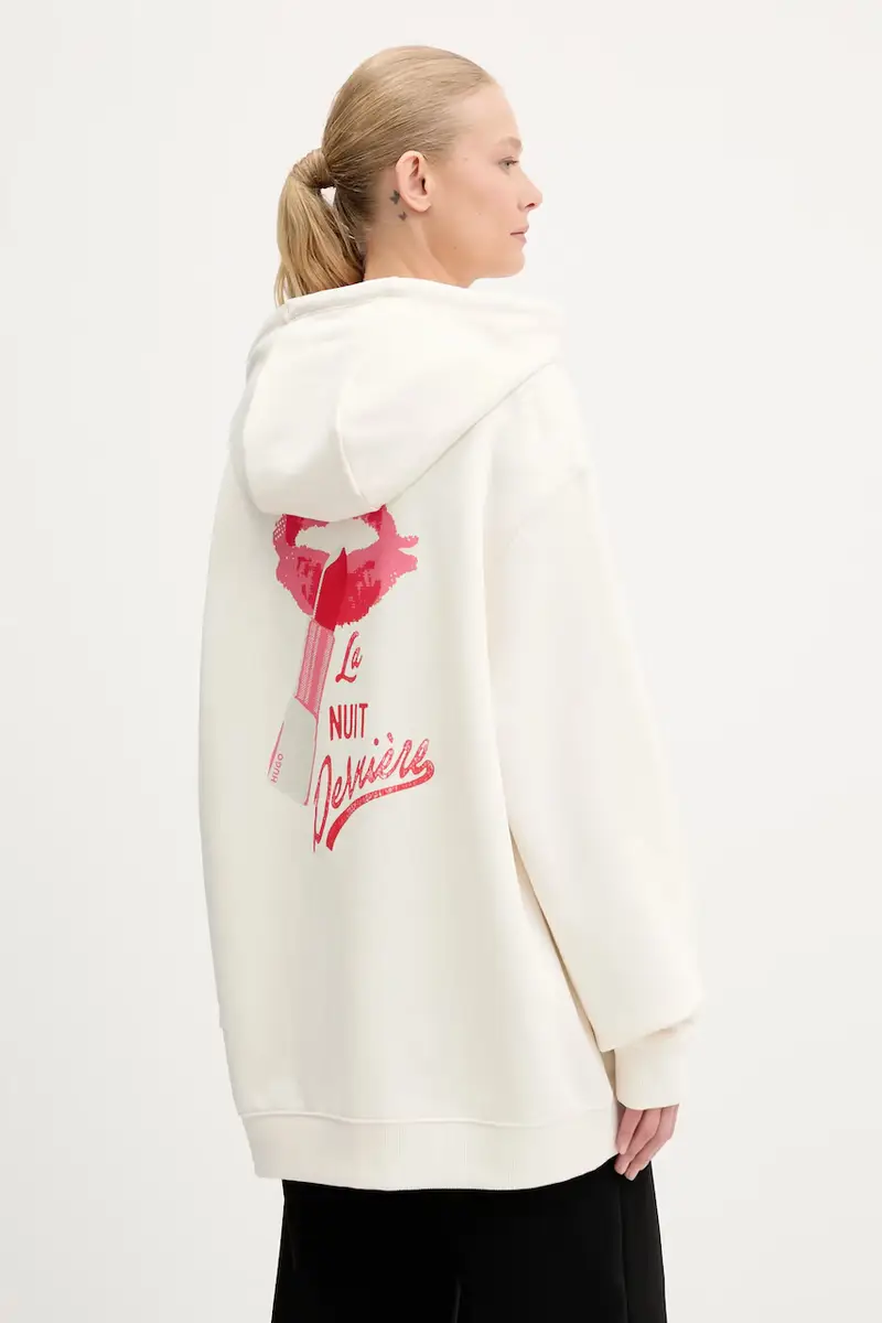 felpa in cotone donna colore beige con cappuccio 50545201 miniatura 3