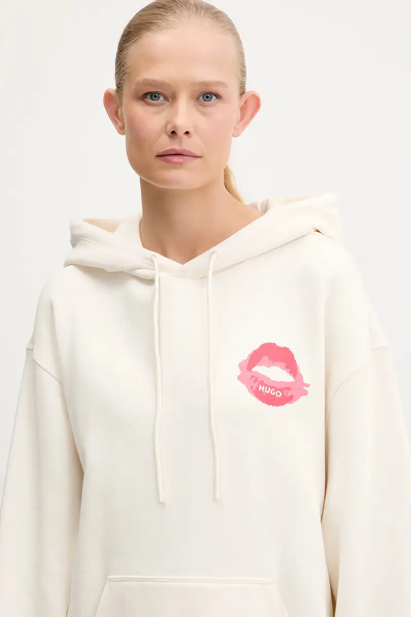 felpa in cotone donna colore beige con cappuccio 50545201 miniatura 4