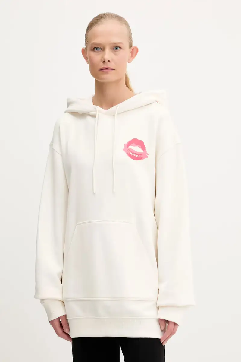 felpa in cotone donna colore beige con cappuccio 50545201