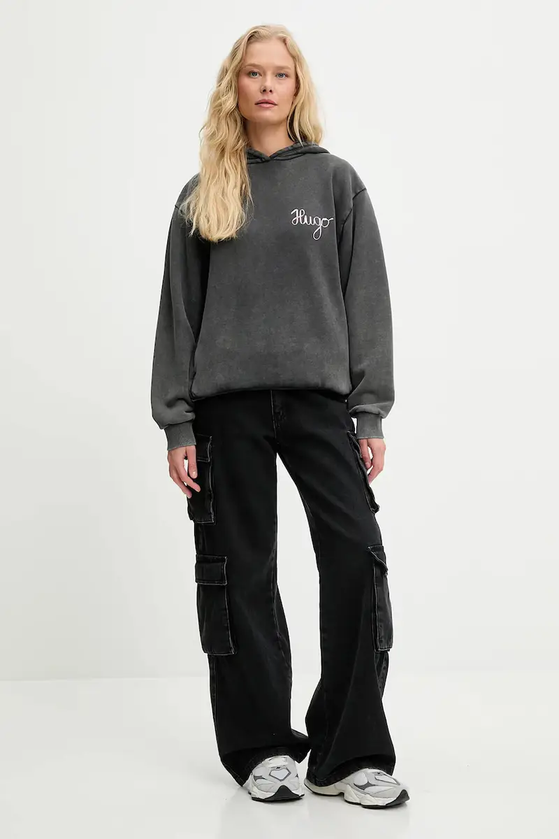 felpa in cotone donna colore grigio con cappuccio 50544870 miniatura 2