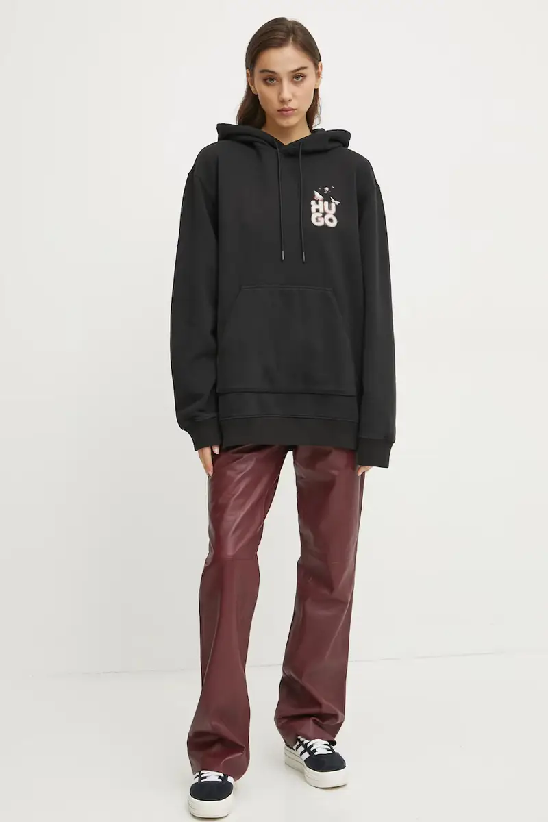 felpa in cotone donna colore nero con cappuccio 50534047 miniatura 2