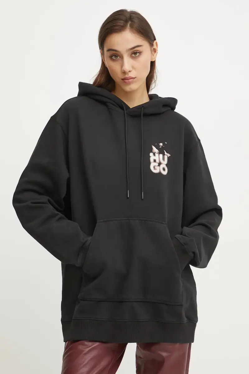 felpa in cotone donna colore nero con cappuccio 50534047