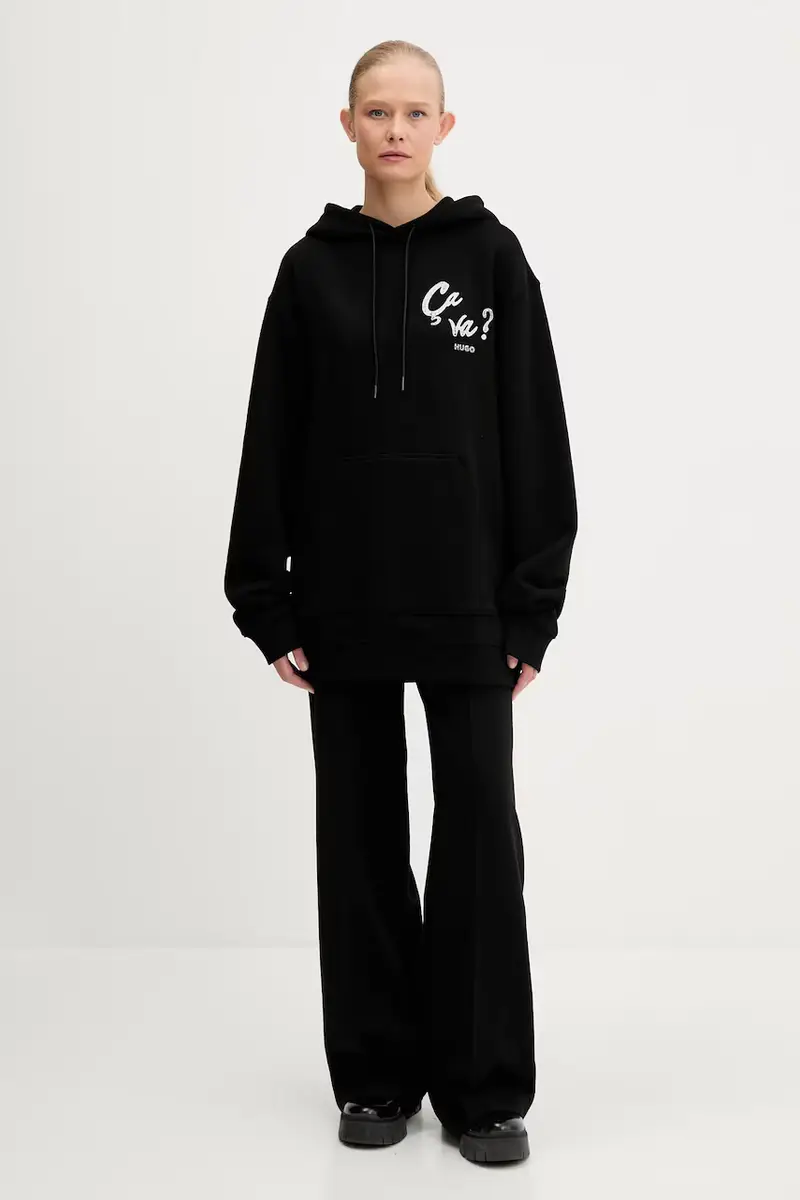 felpa in cotone donna colore nero con cappuccio 50545201 miniatura 2