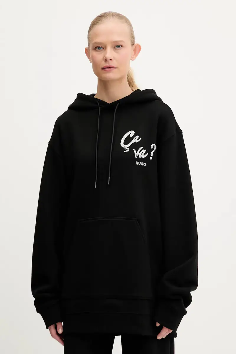 felpa in cotone donna colore nero con cappuccio 50545201