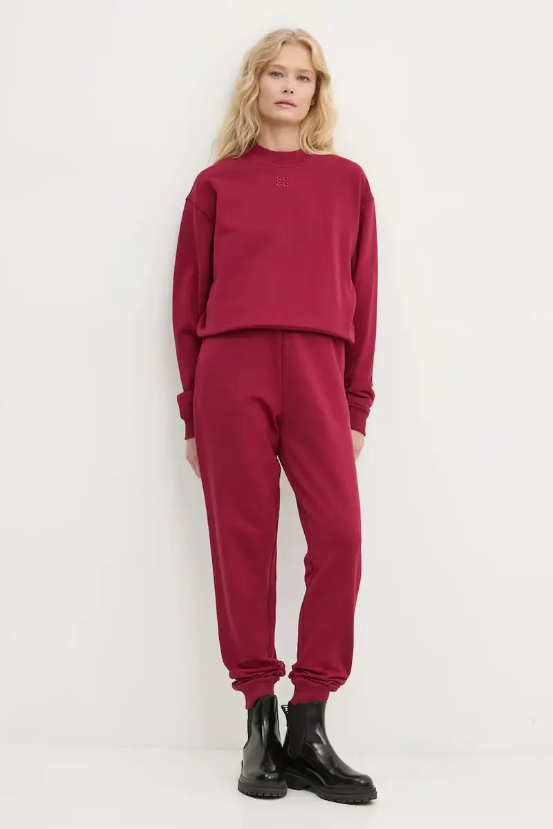 felpa in cotone donna colore rosso 50527463 Granata miniatura 2