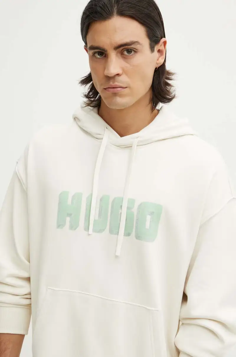 felpa in cotone uomo colore beige con cappuccio 50516655