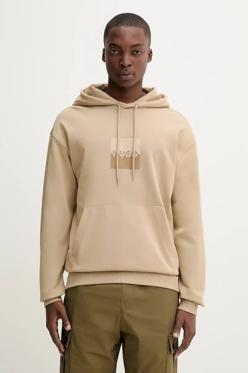 felpa in cotone uomo colore beige con cappuccio 50542787