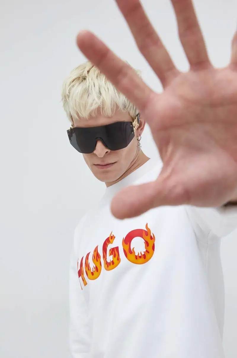 felpa in cotone uomo colore bianco con applicazione