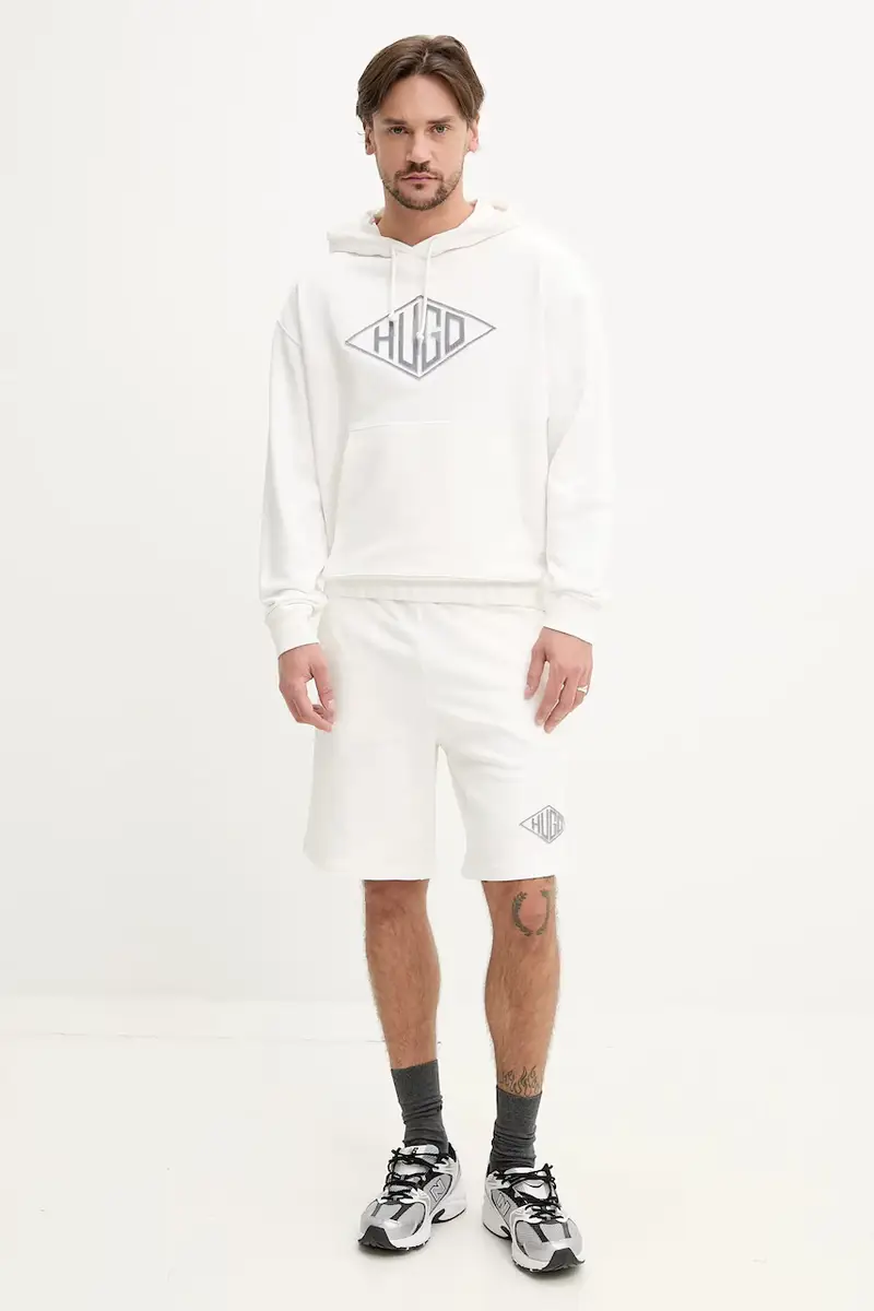 felpa in cotone uomo colore bianco con cappuccio con applicazione 50534947 miniatura 2