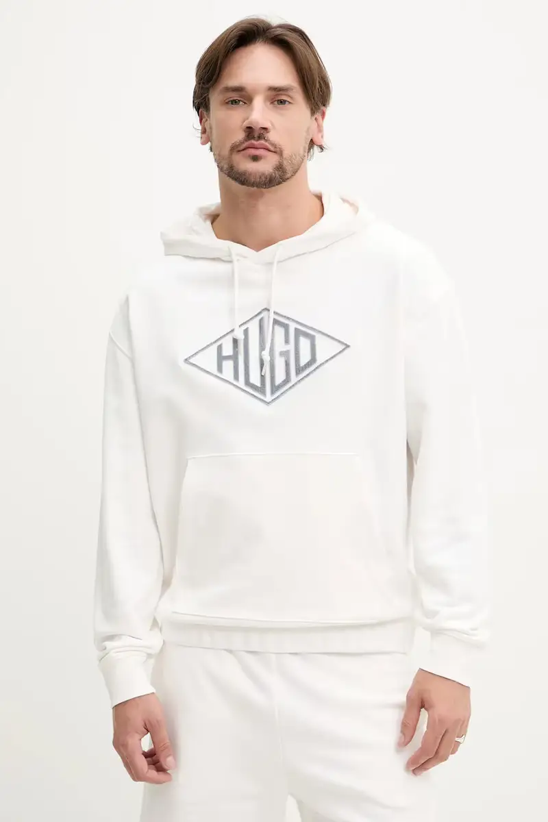 felpa in cotone uomo colore bianco con cappuccio con applicazione 50534947