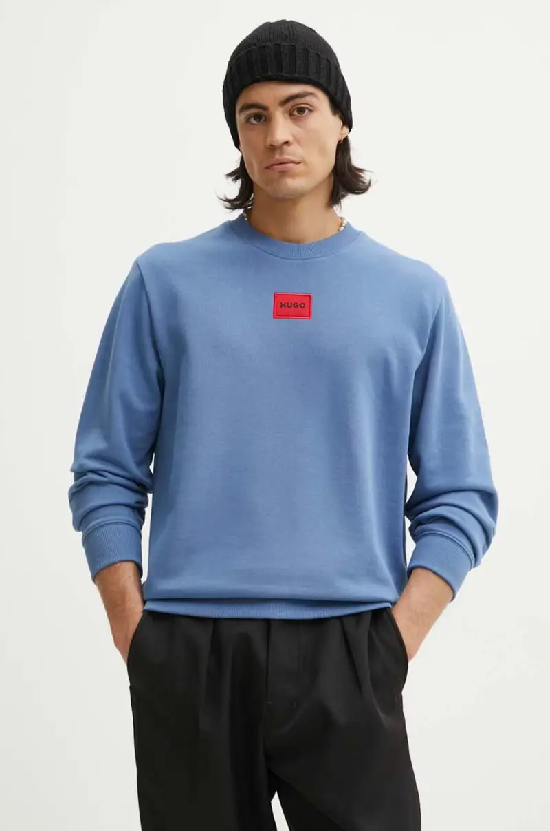 felpa in cotone uomo colore blu con applicazione 50447964