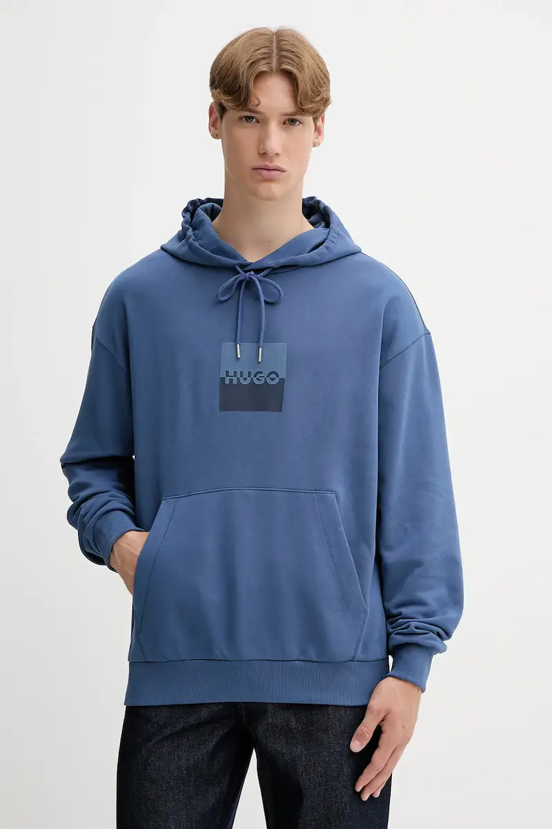 felpa in cotone uomo colore blu con cappuccio 50542787