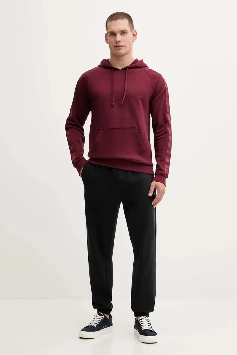 felpa in cotone uomo colore granata con cappuccio con applicazione 50540921 miniatura 2