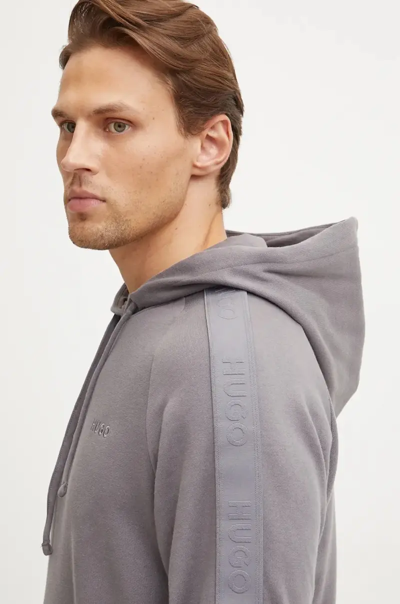 felpa in cotone uomo colore grigio con cappuccio con applicazione 50520502 miniatura 3