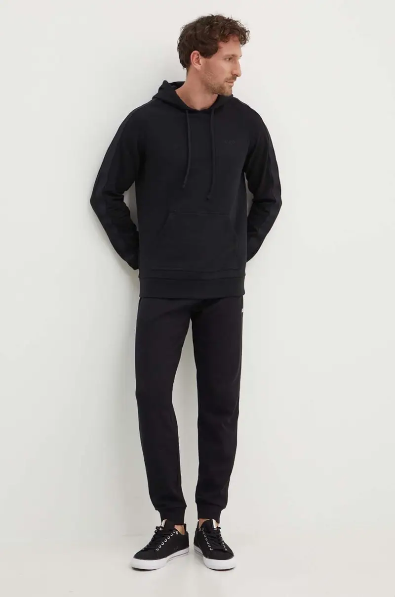 felpa in cotone uomo colore nero con cappuccio con applicazione 50520502 miniatura 2