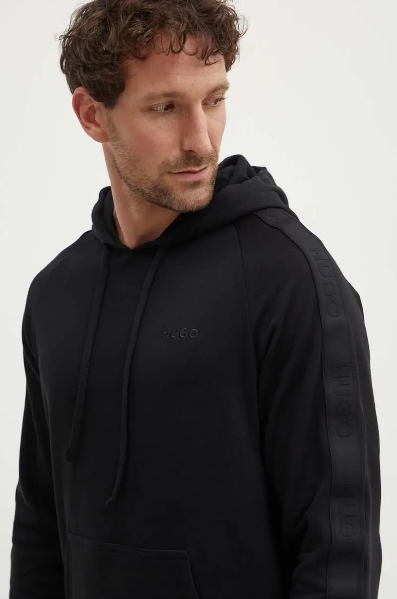 felpa in cotone uomo colore nero con cappuccio con applicazione 50520502 miniatura 4